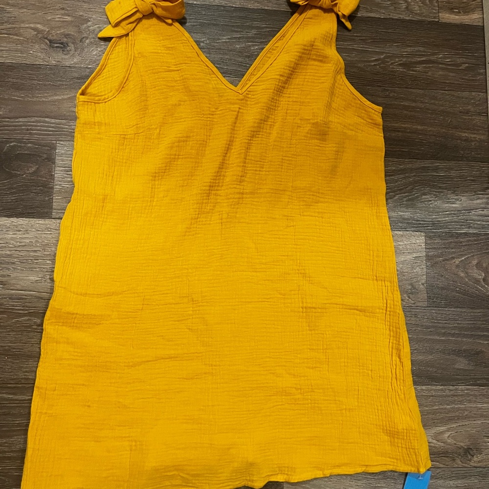 CUPSHE Women's Top Size   XL Yellow Tie Shoulder V Neck Tank Gauze Type Tunic
